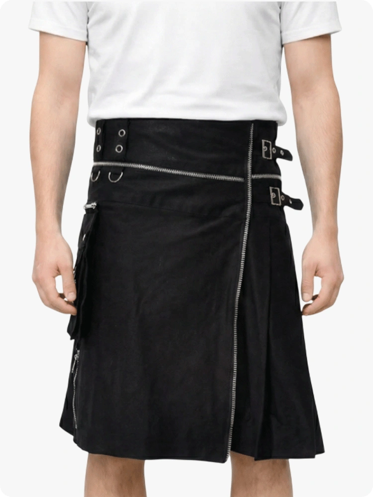 Kilt utilitaire gothique noir premium sur mesure