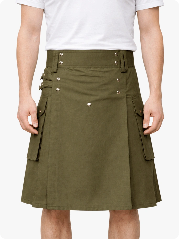 Kilt utilitaire premium vert olive sur mesure
