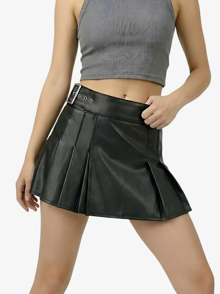 Kilt Cuir Noir Femme Haute Qualité