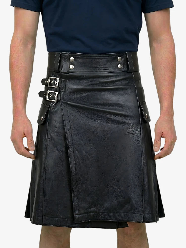 Kilt en cuir noir pur et élégant sur mesure