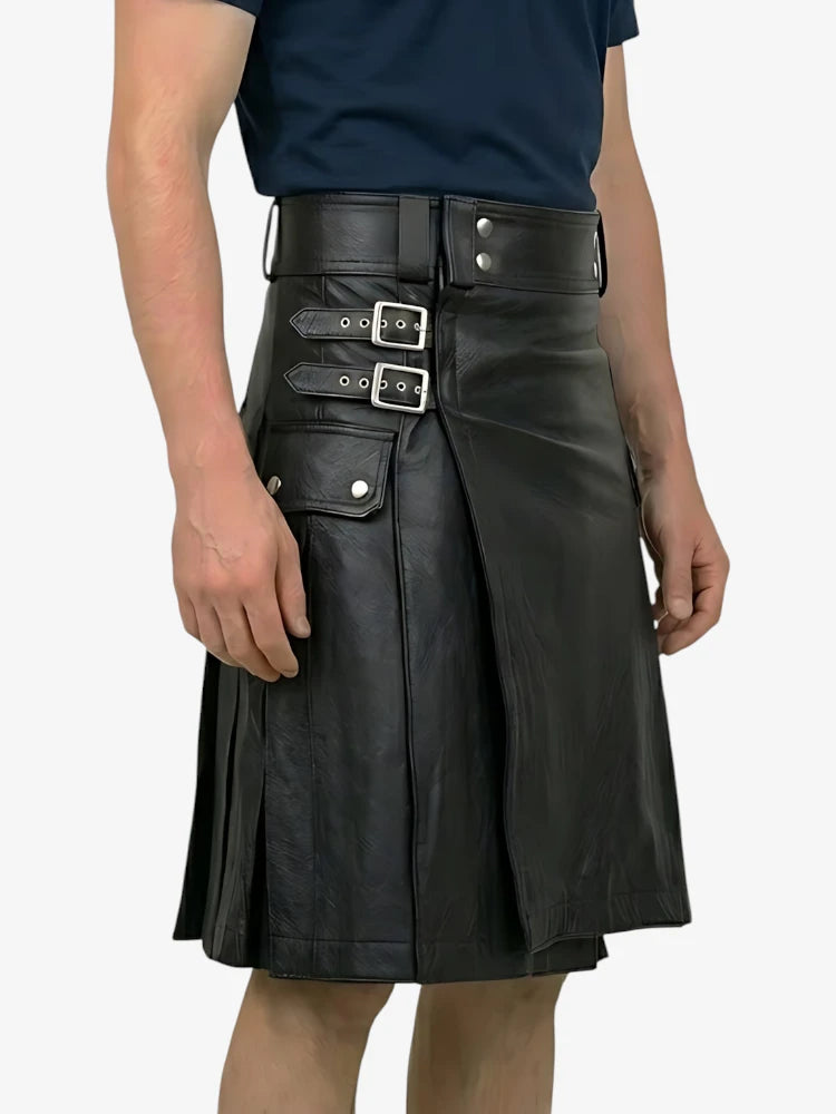 Kilt en cuir noir pur et élégant sur mesure