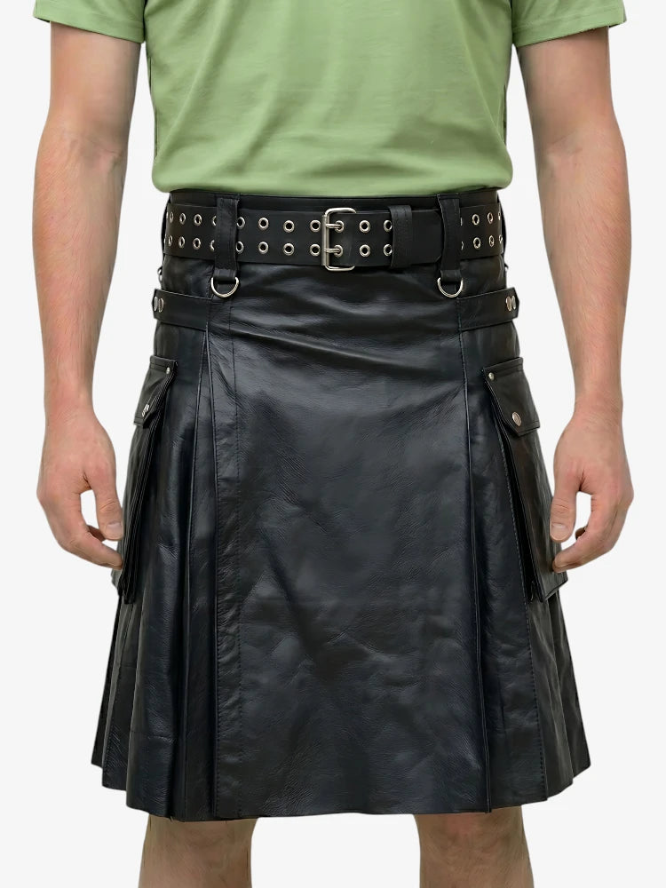 Kilt écossais en cuir noir pour hommes actifs sur mesure