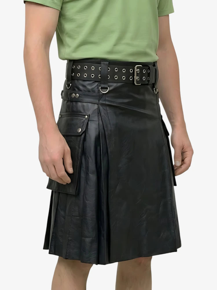 Kilt écossais en cuir noir pour hommes actifs sur mesure