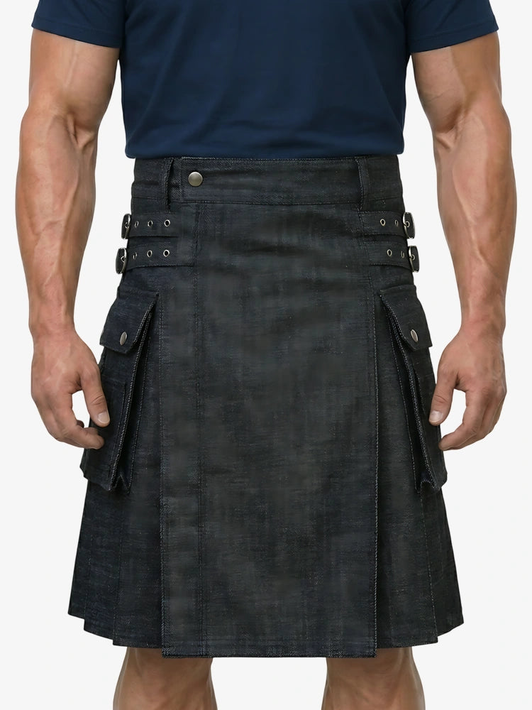 Kilt utility en denim noir écossais sur mesure