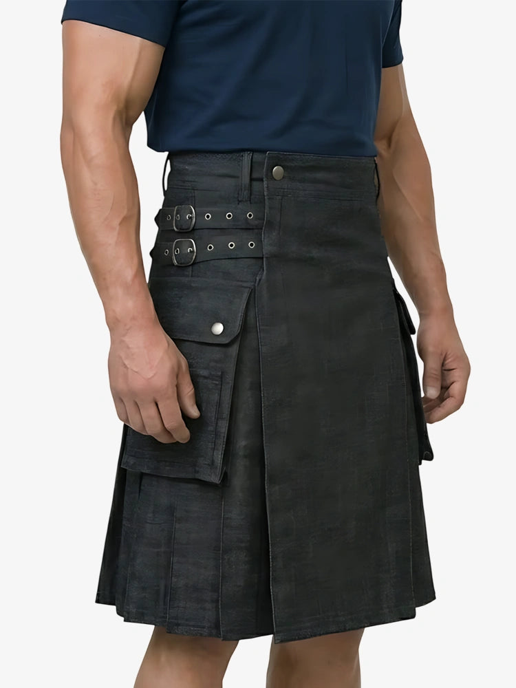 Kilt utility en denim noir écossais sur mesure