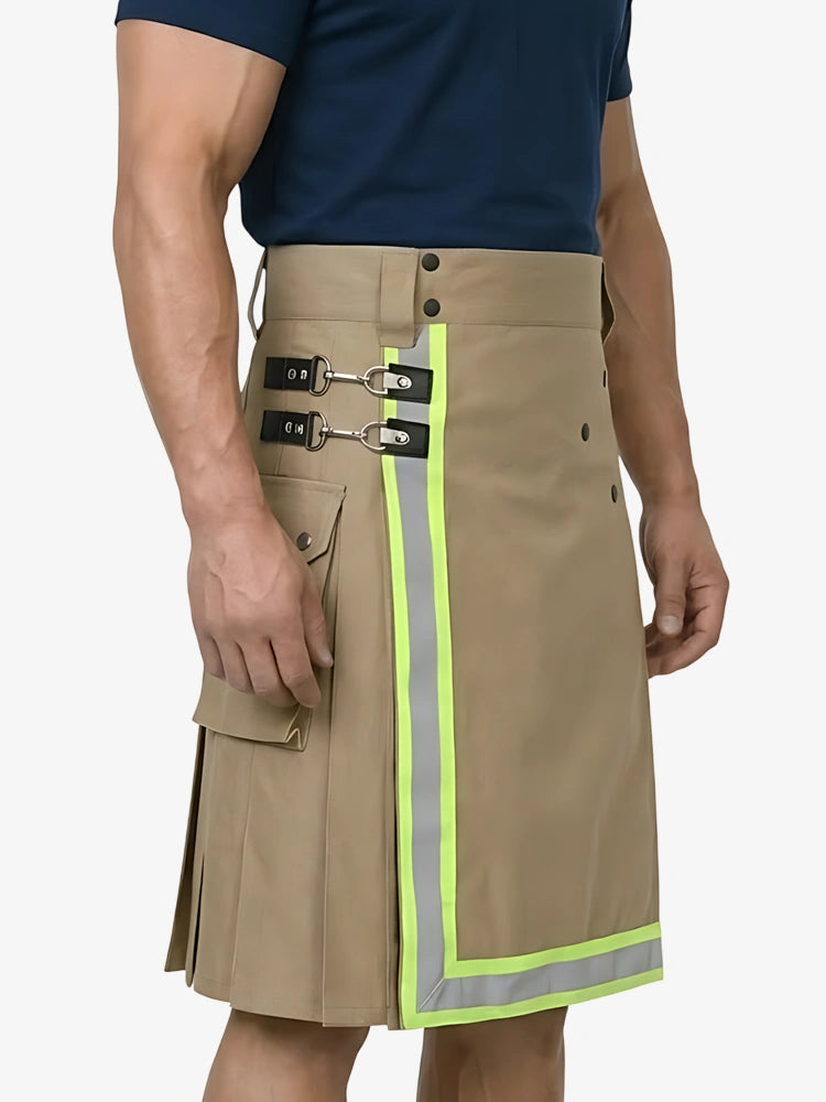 Kilt pompier écossais kaki en coton sur mesure