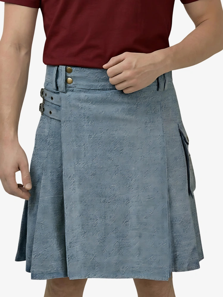 Kilt en denim bleu ciel sur mesure