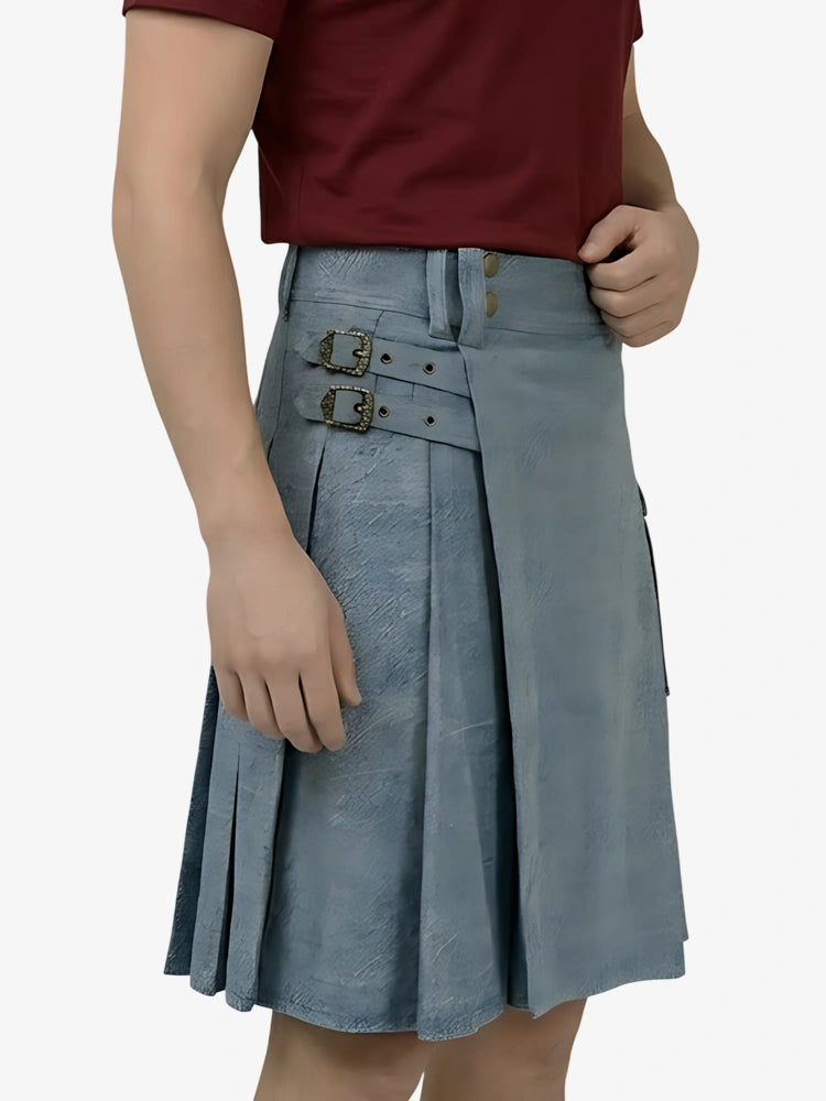 Kilt en denim bleu ciel sur mesure