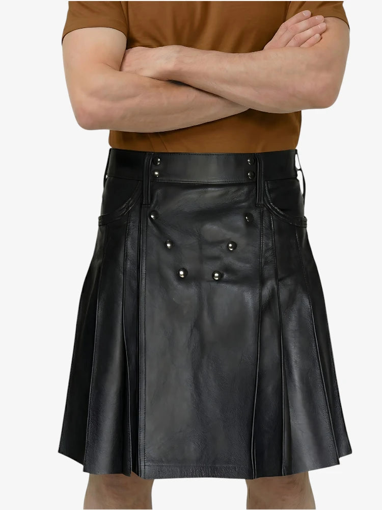 Kilt en cuir noir élégant sur mesure