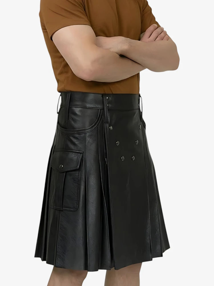 Kilt en cuir noir élégant sur mesure