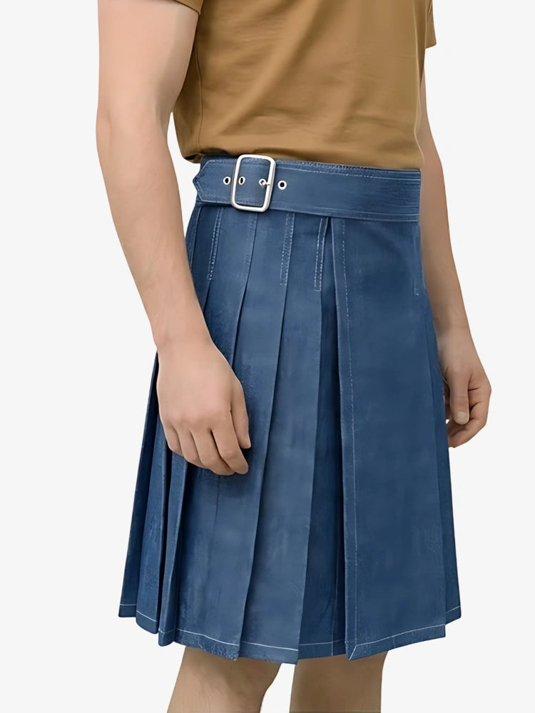 Kilt en denim bleu élégant sur mesure