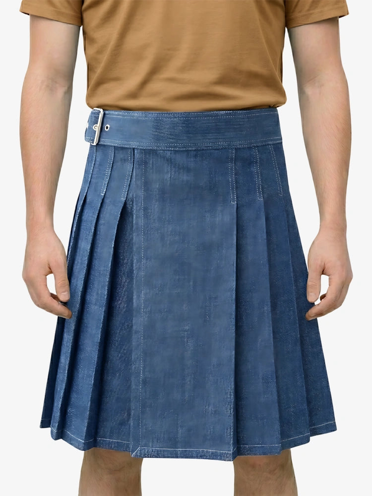 Kilt en denim bleu élégant sur mesure