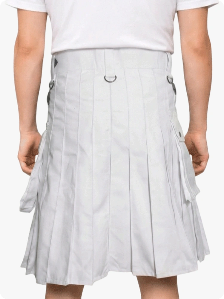 Kilt utilitaire blanc sur mesure avec sangles en cuir