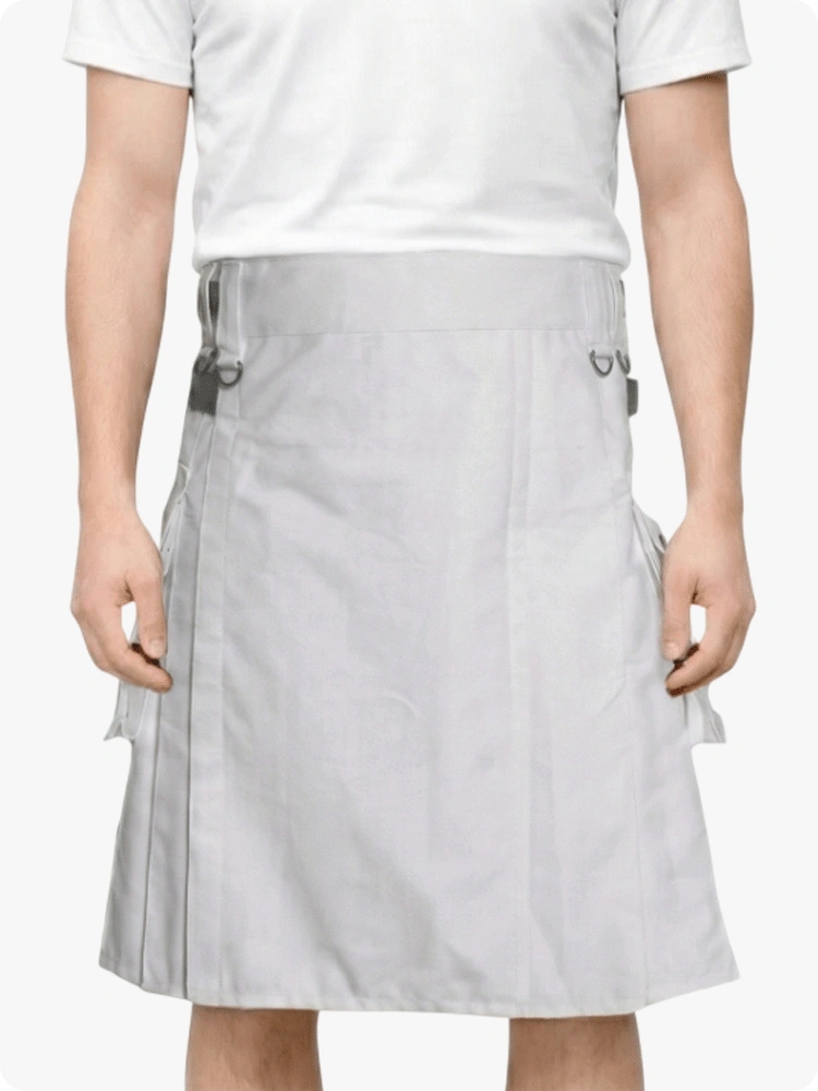 Kilt utilitaire blanc sur mesure avec sangles en cuir