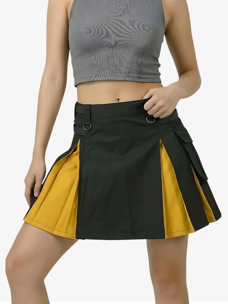 Kilt Hybride Noir et Jaune pour Femmes sur Mesure