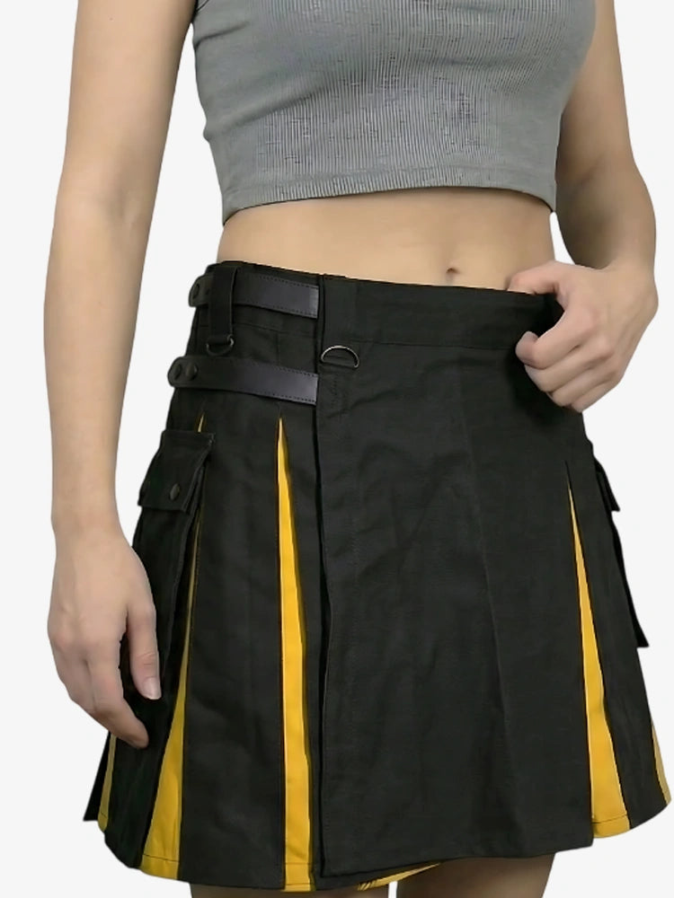 Kilt Hybride Noir et Jaune pour Femmes sur Mesure