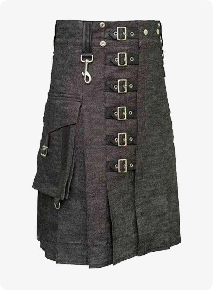 Kilt en denim marron foncé sur mesure