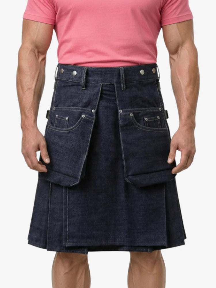 Jupe Écossaise en Denim Bleu Foncé