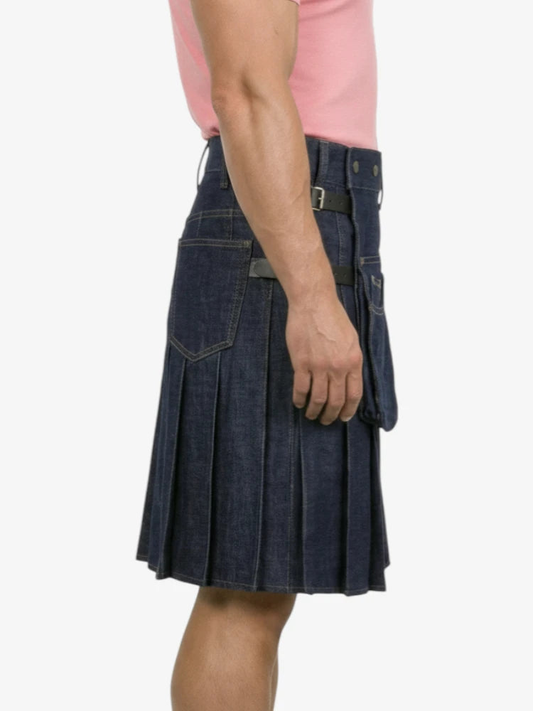 Jupe Écossaise en Denim Bleu Foncé