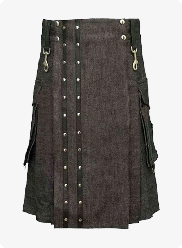 Kilt en denim marron foncé sur mesure