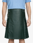 Dark Green Genuine Leather Utility Kilt with Side Pockets