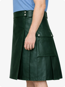 Dark Green Genuine Leather Utility Kilt with Side Pockets