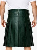 Dark Green pleated kilt worn by a person on a white background