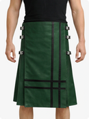 Dark Green kilt with black accents worn by a person on a white background