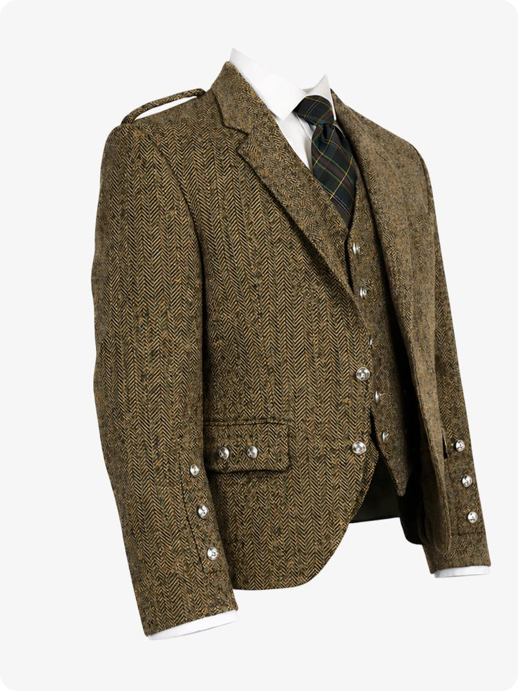 Dark Olive Green Tweed Argyle Jacket