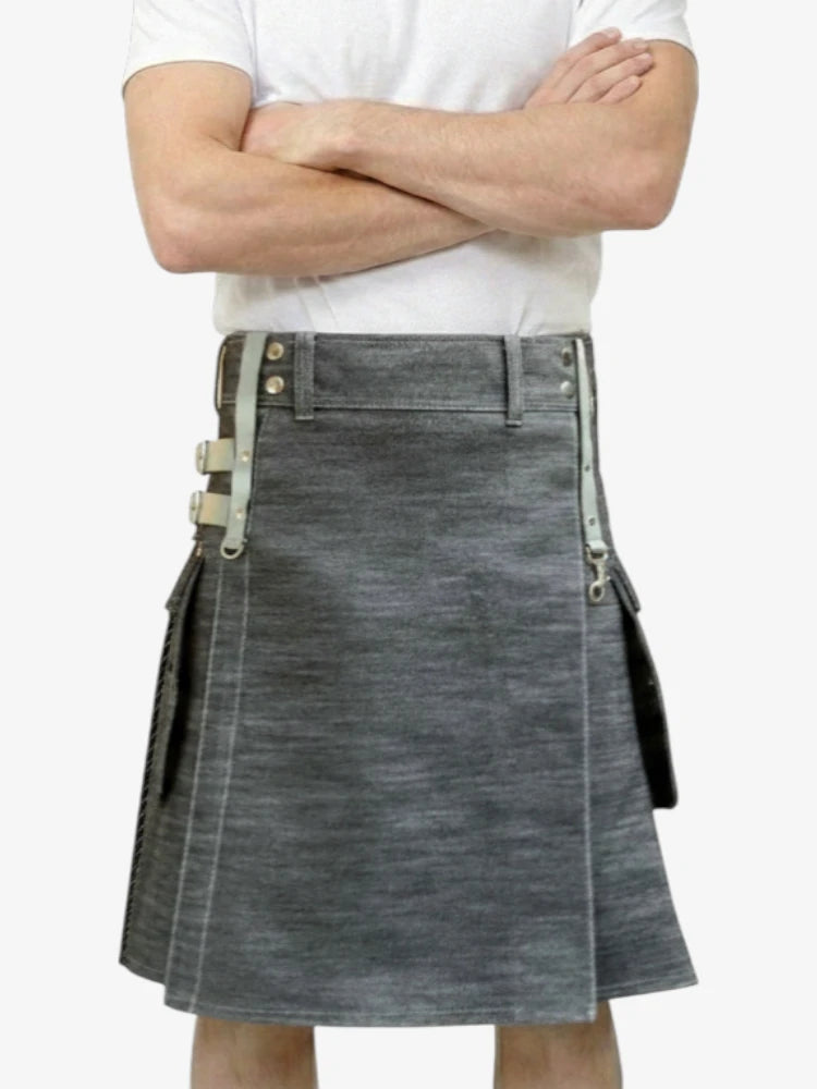 Jupe Écossaise Utility en Denim avec Sangles Réglables