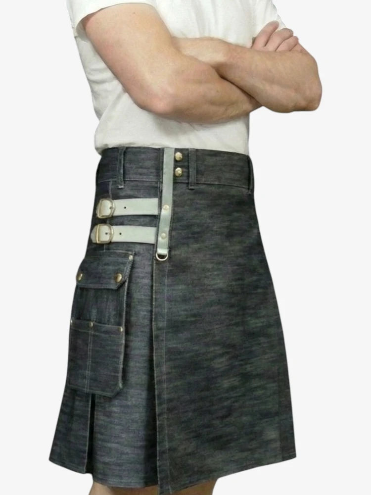 Jupe Écossaise Utility en Denim avec Sangles Réglables