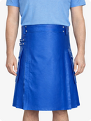 Electric Blue Genuine Leather Utility Kilt with Side Pockets