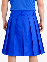 Electric Blue skirt worn by a person on a white background