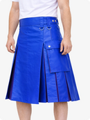 Electric Blue kilt with grommets and buttons on a white background