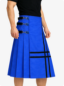 Electric Blue skirt with black straps and buckles on a white background