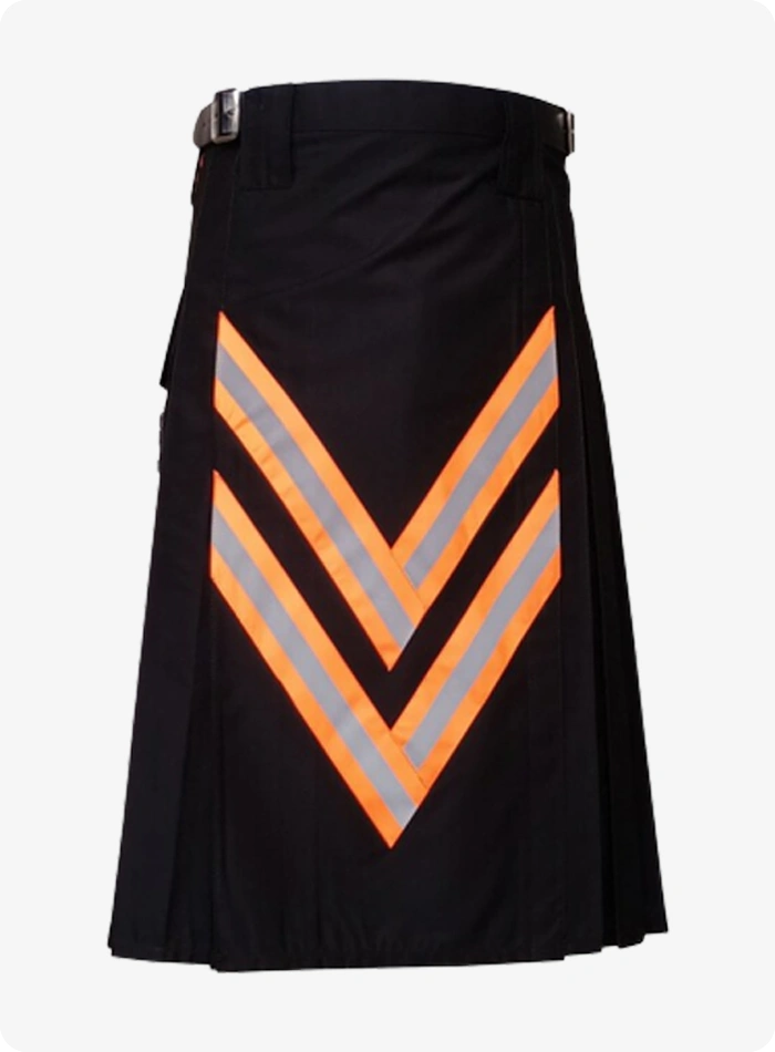 Kilt noir pompier fait main avec sangles rouges visibles