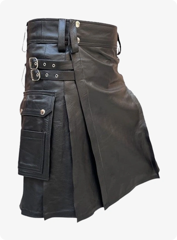 Genuine Black Leather Kilt