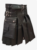 Genuine Black Leather Kilt With Side Pocket