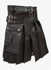 Genuine Black Leather Kilt With Side Pocket