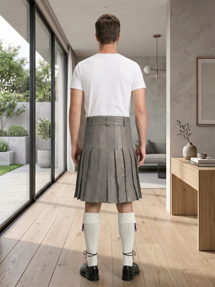 Grey Leather Utility Kilt Back Side