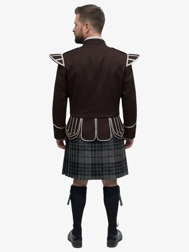 Ensemble Kilt Doublet Tartan Grey Watch avec Veste Marron Foncé