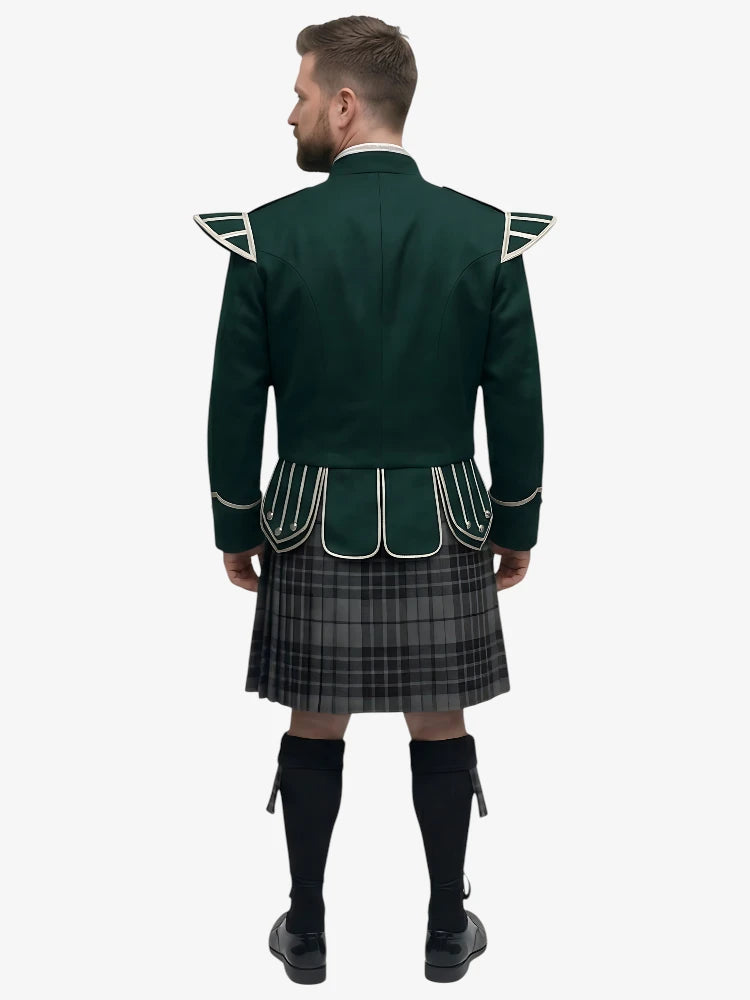 Ensemble Kilt Doublet Tartan Grey Watch avec Veste Vert Foncé