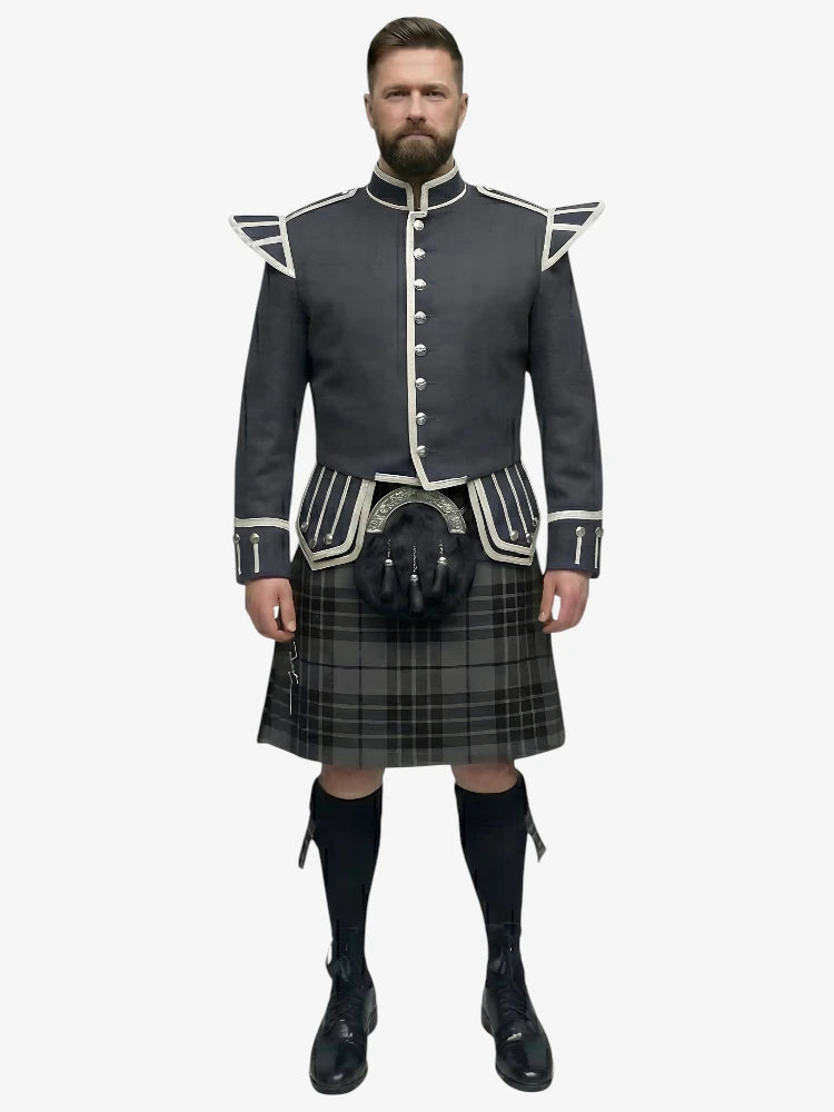 Tenue de Kilt Doublet Tartan Grey Watch avec Veste Gris Foncé