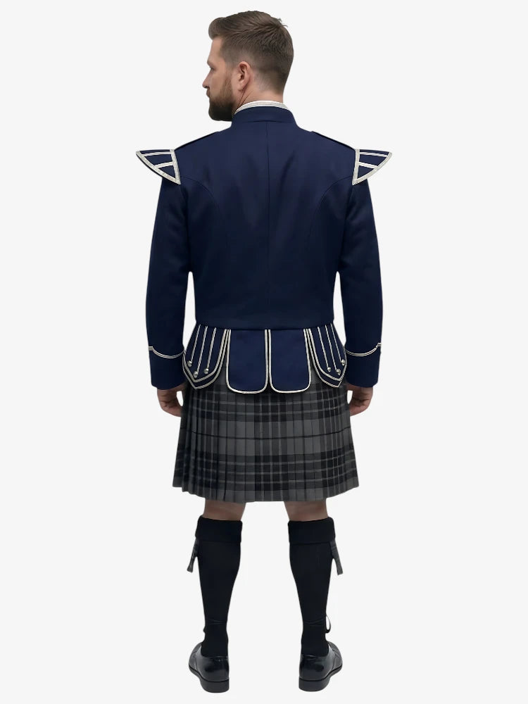 Tenue de Kilt Doublet en Tartan Grey Watch avec Veste Bleu Marine