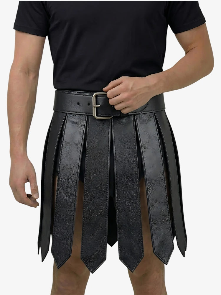 Kilt en Cuir Noir Gladiateur Fait Main