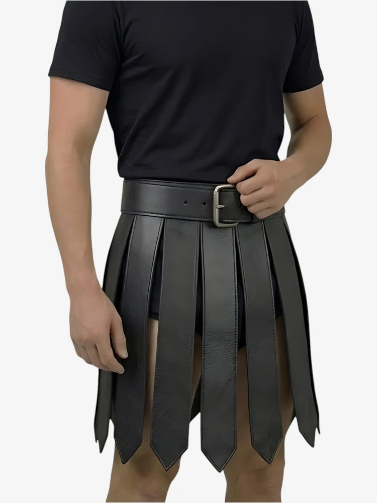 Kilt en Cuir Noir Gladiateur Fait Main
