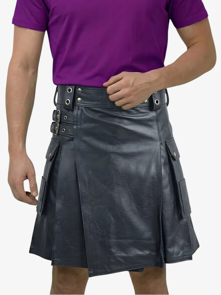 Kilt en cuir noir brillant fait main
