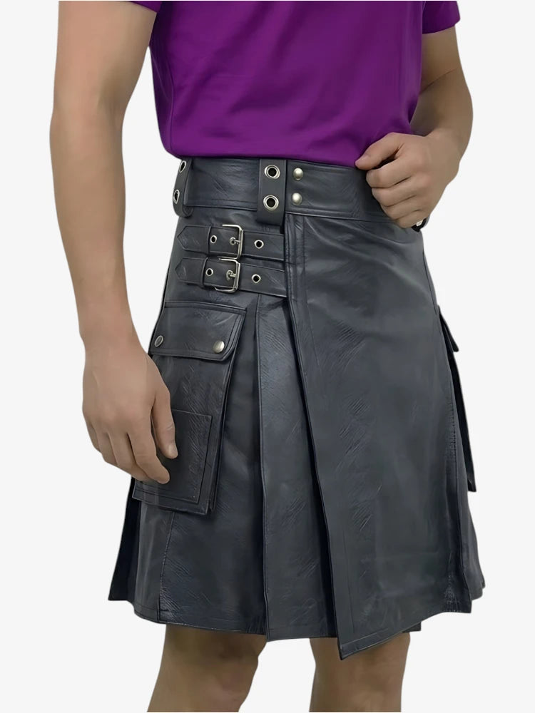 Kilt en cuir noir brillant fait main