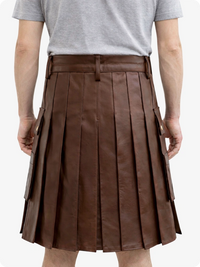 Handcrafted Brown Leather Utility Kilt with Front Button Rivets