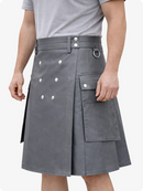 Handcrafted Grey Leather Utility Kilt with Front Button Rivets